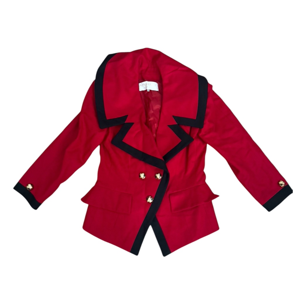 Vintage Nina Ricci Chic Red Blazer with Black Trim Enamel buttons 1980s